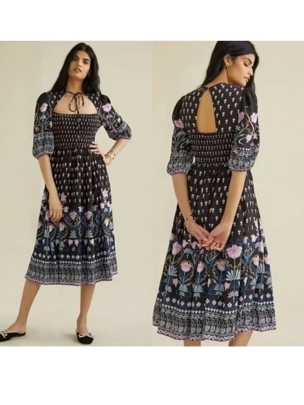 Anthropologie Dasha Floral Smocked Midi Dress